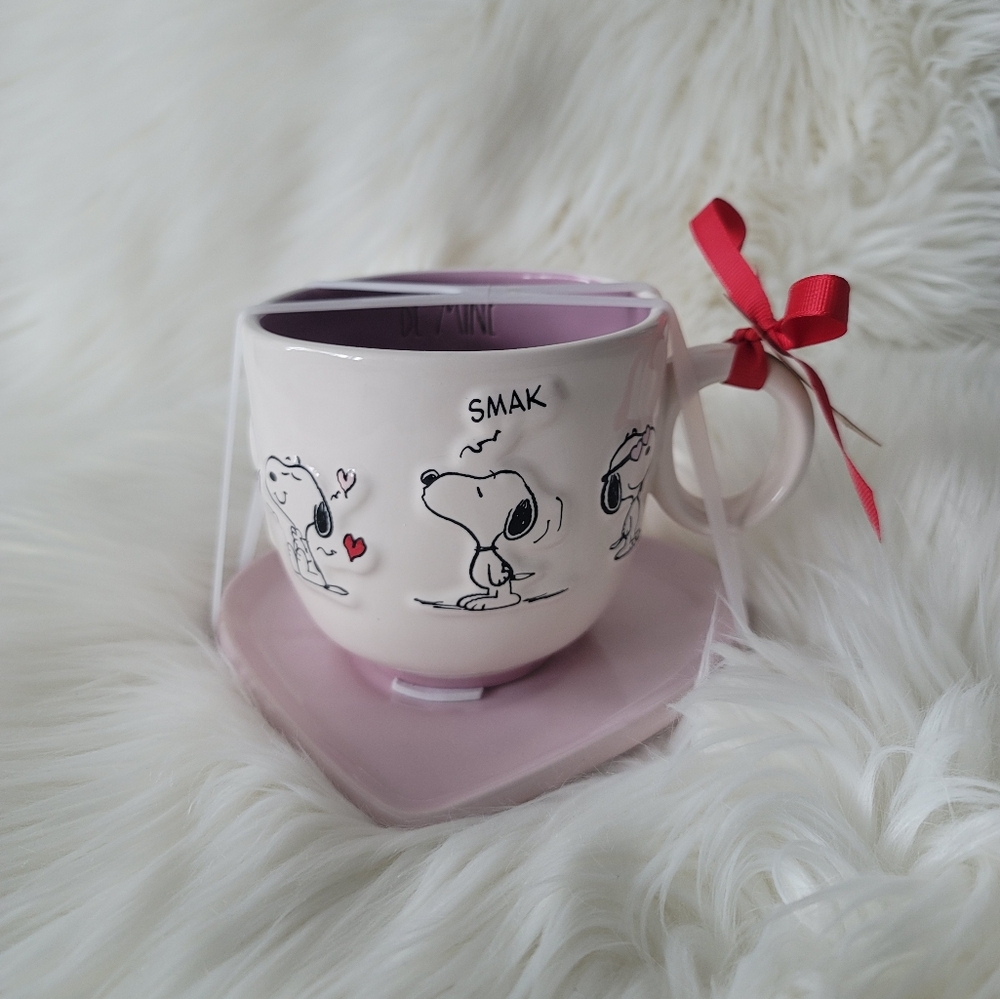 Rae Dunn x Peanuts Snoopy Vday Tea Cup Mug with Saucer